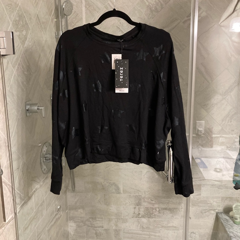 Terez Black Stars French Terry Sweatshirt Large